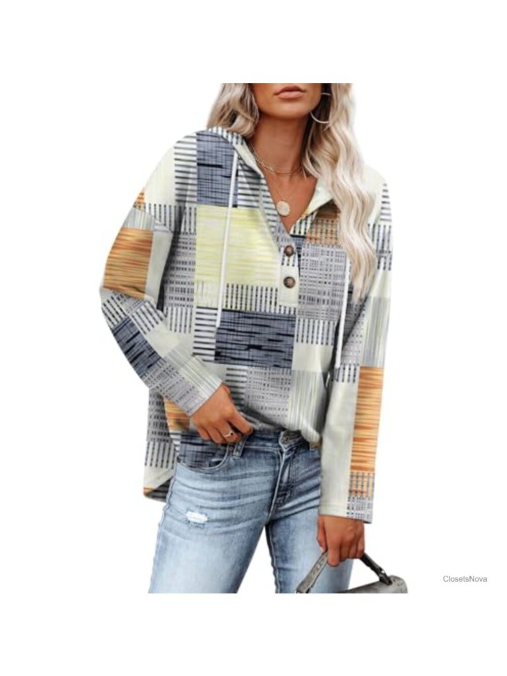 V Neck Hooded Sweatshirt Pullover Loose Tunic Top Casual Fall Outfit